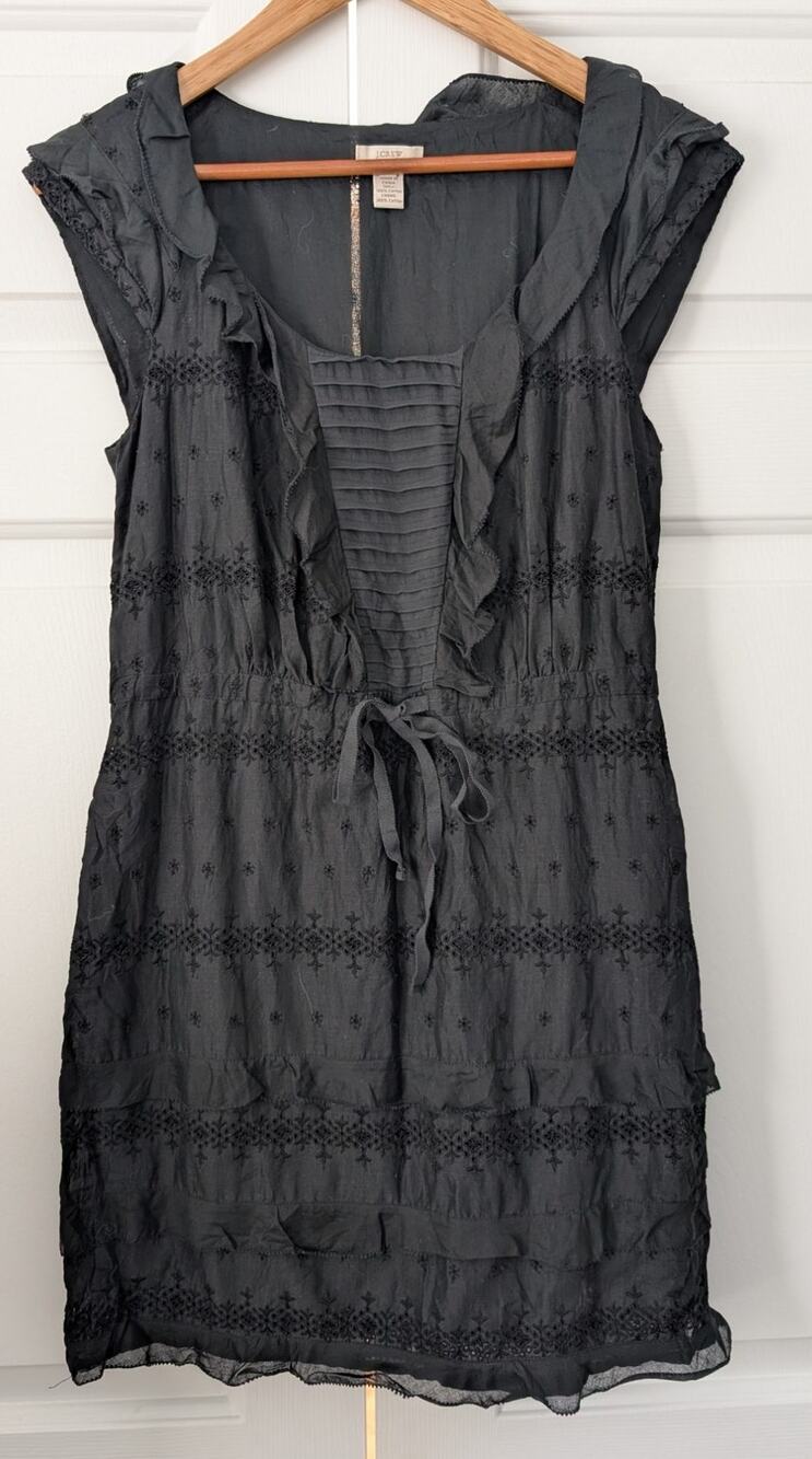 J. Crew Black Lightweight Cotton Ruffle Mini Dress